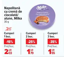 Carrefour Napolitană cu cremă de ciocolată/ alune, Milka Ofertă