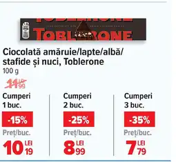 Carrefour Ciocolată amăruie/lapte/albǎ/ stafide și nuci, Toblerone Ofertă