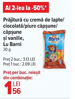 Carrefour Prăjitură cu cremă de lapte/ ciocolată/piure căpşune/ şi vanilie, Lu Barni Ofertă