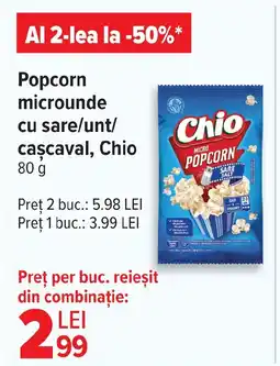 Carrefour Popcorn microunde cu sare/unt/ cascaval, Chio Ofertă