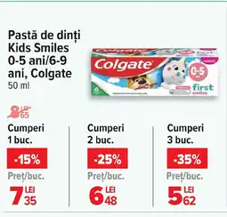 Carrefour Pastă de dinți Kids Smiles 0-5 ani/ 6-9 ani, Colgate Ofertă