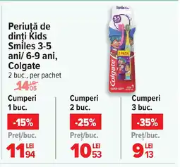 Carrefour Periutǎ de dinti Kids Smiles 3-5 ani/ 6-9 ani, Colgate Ofertă