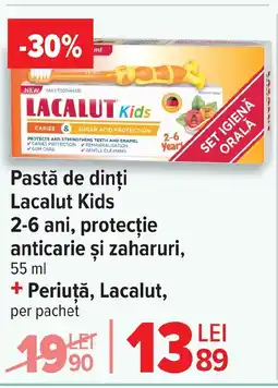 Carrefour Pastă de dinți Lacalut Kids 2-6 ani, protecție anticarie şi zaharuri,+ Periuţă, Lacalut Ofertă