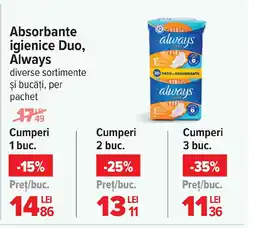 Carrefour Absorbante igienice Duo, Always Ofertă