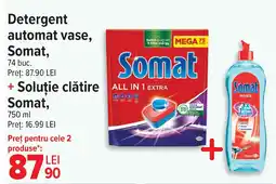 Carrefour Detergent automat vase, Somat + Soluție clătire Somat Ofertă