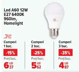 Carrefour Led A60 12W E27 6400K 960lm, Homelight Ofertă