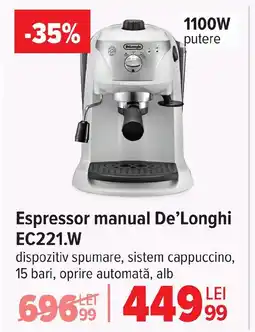 Carrefour Espressor manual De'Longhi EC221.W Ofertă