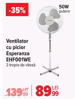 Carrefour Ventilator cu picior Esperanza EHF001WE Ofertă