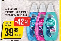 Mega Image DERO Express Detergent lichid, fresh/ color/activ, 37 sp. Ofertă