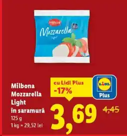 Lidl Milbona Mozzarella Light în saramură Ofertă