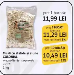 Supeco Musli cu stafide şi alune COLONIAL Ofertă