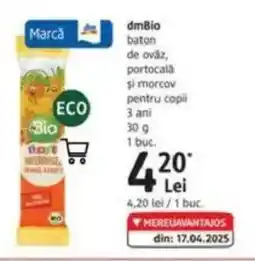 DM DmBio baton de oväz, portocală şi morcov pentru copii 3 ani. Ofertă