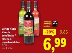 Lidl Conde Noble Vin alb demidulce/ rose sec/ roşu demidulce Ofertă