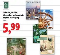 Lidl Caiet A4, 80 file, dictando/matematică, capsat, 60-70 gmp Ofertă