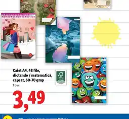 Lidl Caiet A4, 48 file, dictando/matematică, capsat, 60-70 gmp Ofertă