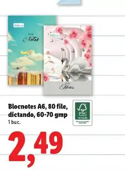 Lidl Blocnotes A6, 80 file, dictando, 60-70 gmp Ofertă