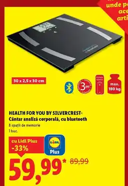 Lidl HEALTH FOR YOU BY SILVERCREST® Cântar analiză corporală, cu bluetooth Ofertă