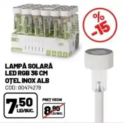 Ambient Lampă solară led rgb 36 cm otel inox alb Ofertă