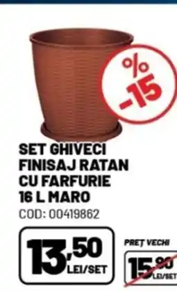 Ambient Set ghiveci finisaj ratan cu farfurie maro Ofertă