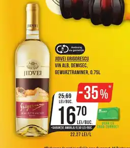 Mega Image Jidvei Grigorescu vin alb, demisec, gewurztraminer Ofertă