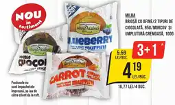 Mega Image Milba Brioșă cu afine/2 tipuri de ciocolată /morcov și umplutură cremoasă Ofertă