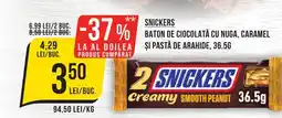 Mega Image SNICKERS Baton de ciocolată cu nuga, caramel şi pastă de arahide Ofertă