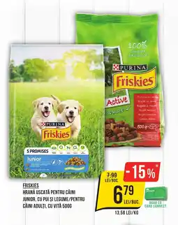 Mega Image Friskies Hrană uscată pentru câini junior, cu pui și legume/pentru câini adulţi, cu vită Ofertă