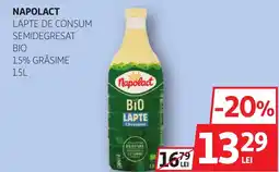 Auchan Napolact lapte de consum semidegresat bio Ofertă