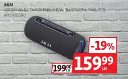 Auchan ΑΚΑΙ ABTSW-40, Boxa Portabila 15w, bluetooth, tws, rgb, ipx5, negru Ofertă