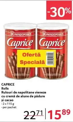 Selgros CAPRICE Rolls Rulouri de napolitane vieneze cu cremă de alune de pădure și cacao Ofertă