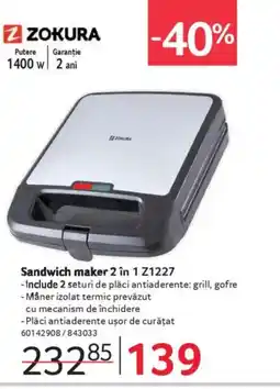 Selgros ZOKURA Sandwich maker 2 în 1 Z1227 Ofertă