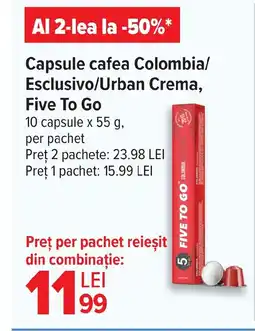 Carrefour Capsule cafea Colombia/ Esclusivo/Urban Crema, Five To Go Ofertă