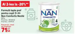 Carrefour Formulă lapte praf pentru copii 3+/4+ Nan Comfortis Nestlé Ofertă