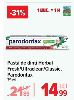 Carrefour Pastă de dinți Herbal Fresh/Ultraclean/Classic, Parodontax Ofertă