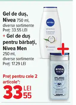 Carrefour Gel de duş, Nivea+ Gel de duş, pentru bărbați, Nivea Men Ofertă