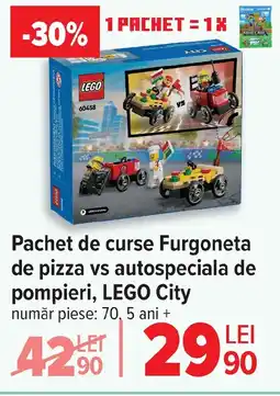 Carrefour Pachet de curse Furgoneta de pizza vs autospeciala de pompieri, LEGO City Ofertă