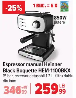 Carrefour Espressor manual Heinner Black Boquette HEM-1100BKX Ofertă