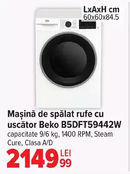 Carrefour Maşină de spălat rufe cu uscător Beko B5DFT59442W Ofertă
