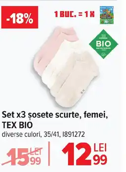Carrefour Set x3 şosete scurte, femei, TEX BIO Ofertă