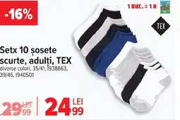 Carrefour Setx 10 şosete scurte, adulti, TEX Ofertă