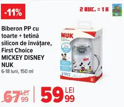 Carrefour Biberon PP cu toarte + tetinǎ silicon de învățare, First Choice MICKEY DISNEY NUK Ofertă