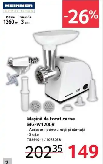 Selgros HEINNER Maşină de tocat carne MG-W1200R Ofertă