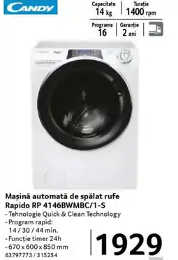 Selgros CANDY Maşină automată de spălat rufe Rapido RP 4146BWMBC/1-S Ofertă