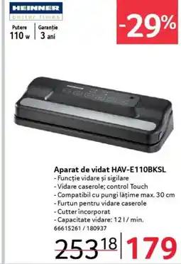 Selgros HEINNER Aparat de vidat HAV-E110BKSL Ofertă
