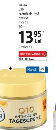 DM Balea Q10 cremă de faţă antirid FPS 15 Ofertă