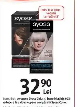 DM Cumpăraţi o vopsea Syoss Color şi beneficiați de 60% reducere la a doua vopsea cumpărată Syoss Color. Ofertă