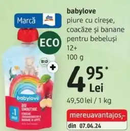DM babylove piure cu cireșe, coacǎze şi banane pentru bebeluşi Ofertă