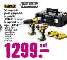 Hornbach DEWALT Set maşină de găurit şi înşurubat cu percuție „DCD778" şi maşină de înşurubat cu impact „DCF787" Ofertă