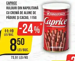Mega Image CAPRICE Rulouri din napolitană cu cremă de alune de pădure și cacao Ofertă