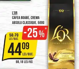 Mega Image L'OR Cafea boabe, crema absolu classique Ofertă